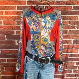 👚 Kaktus Paisley Mixed Print Zip Jacket Mesh Panel Lightweight Layer XL NWOT